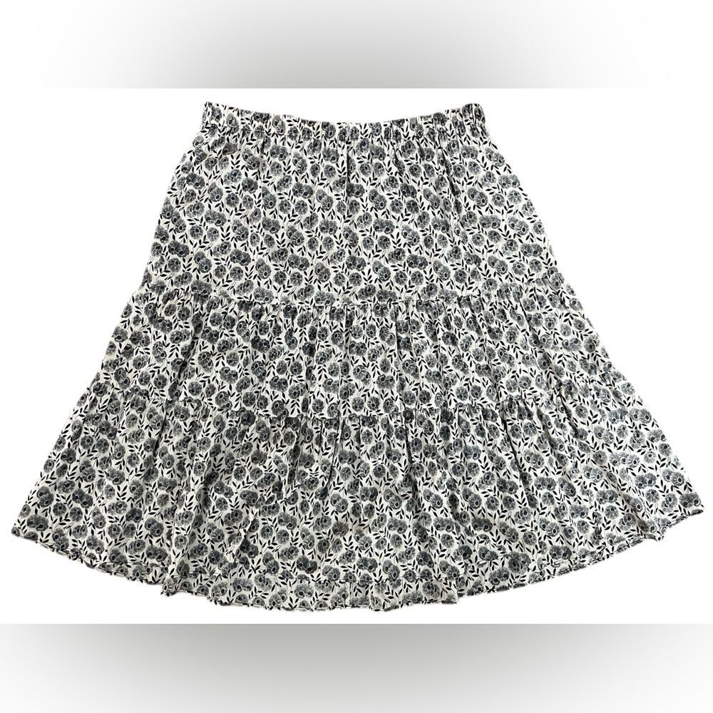 Theory Silk Tiered A-Line Skirt Size Medium Floral Cream and Black Mini